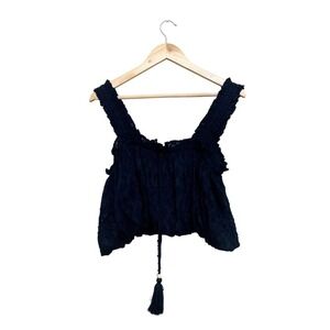 Miss Me Los Angeles Black Boho Embroidered Lace Tassel Crop Top NWT Medium